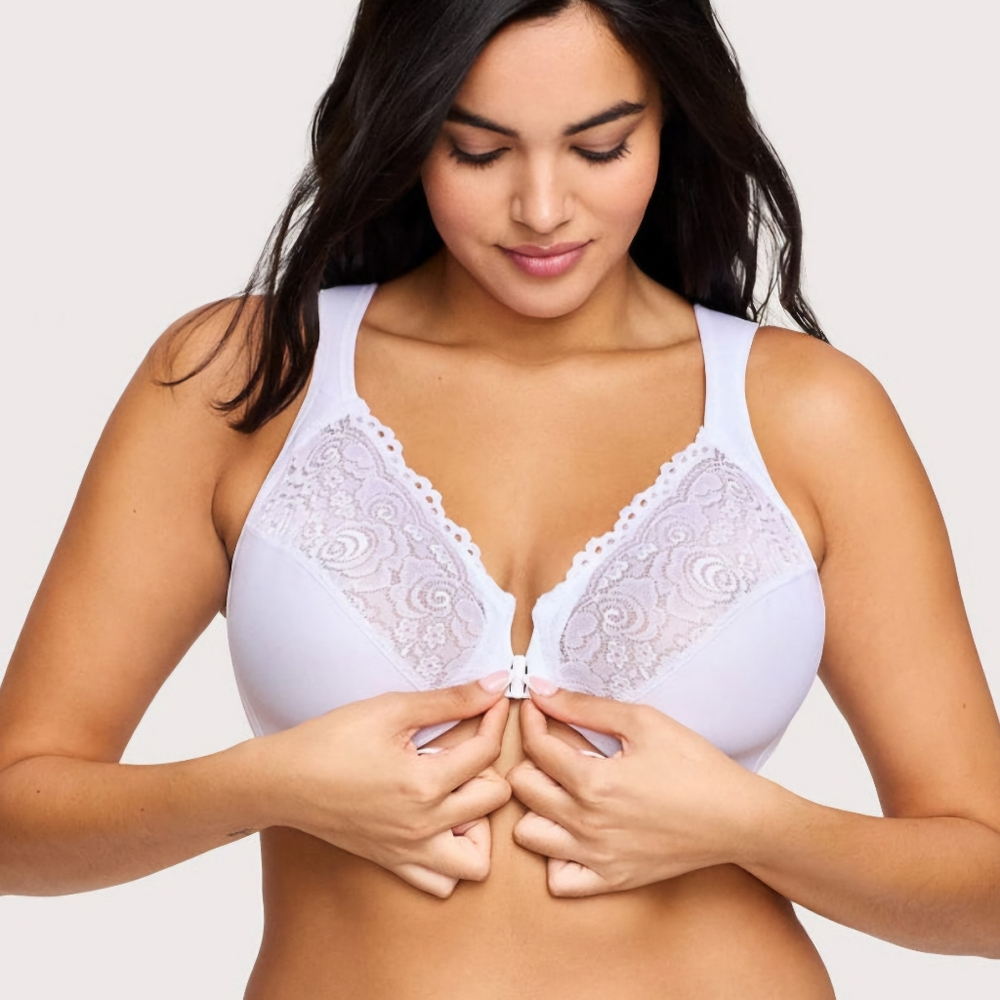 Glamorise Women's White Full Figure Wonderwire Front Close Bra #1245 Size 42B. - Picture 2 of 10